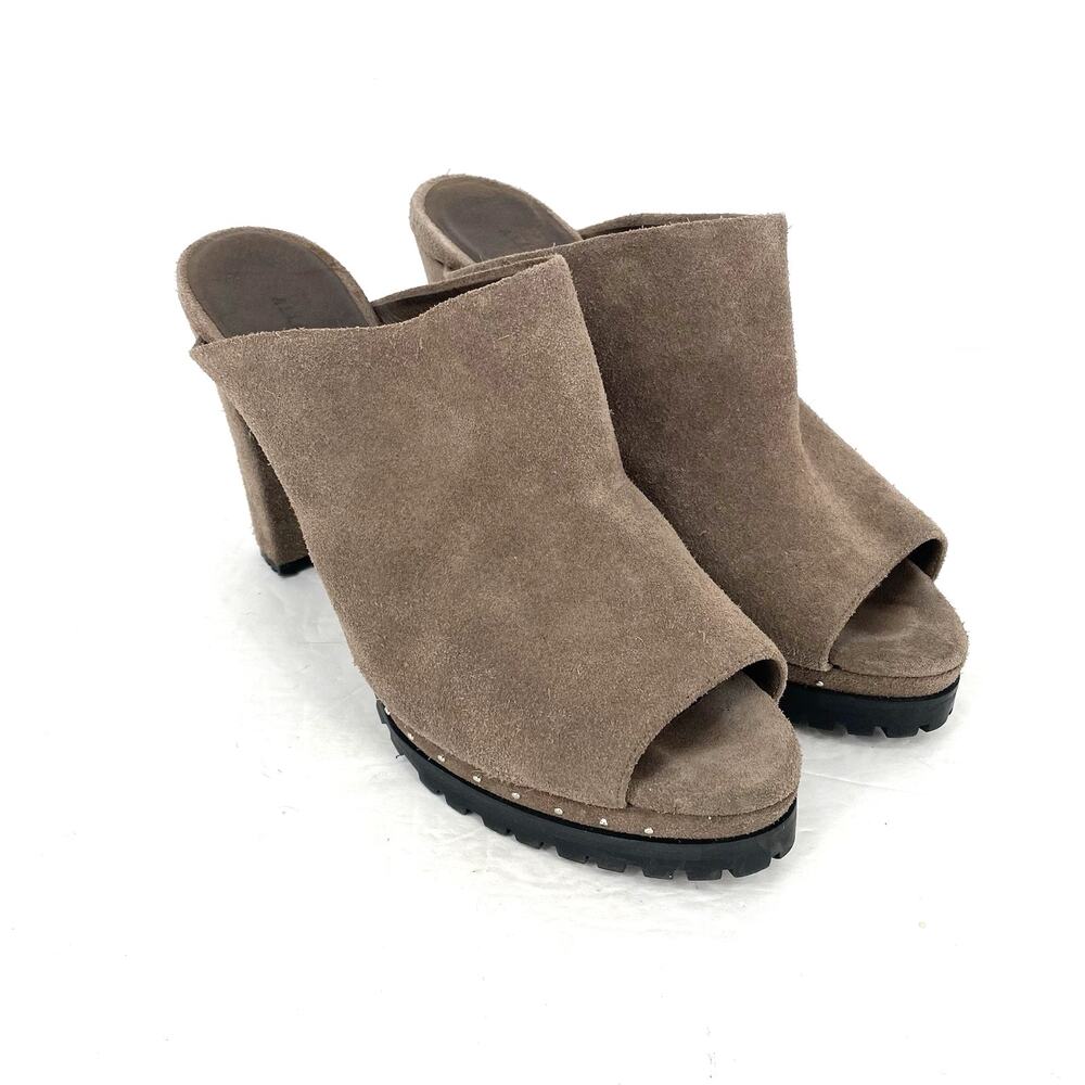 AllSaints Brown Suede Platform Mule Heels Open Toe Clogs EU 39